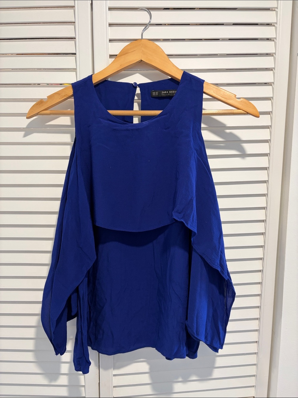 Zara Royal Blue Cold-Shoulder Layered Blouse